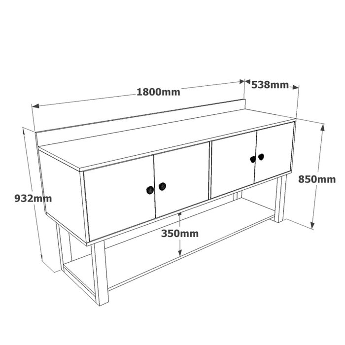 Hanah Home Consola Mn04-Ba, 180x93.2x85 cm, Tablero de Partículas Melaminado, Nogal y Antracita